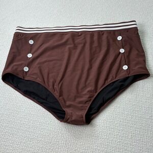Curvagile Brown High Waisted Nautical Bikini Bottoms Plus Size 5 5X 28 NEW